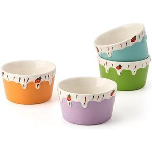 Set of 4 - Porcelain Ramekins Set - Crème Brûlée/ Soufflé Cup for Baking
